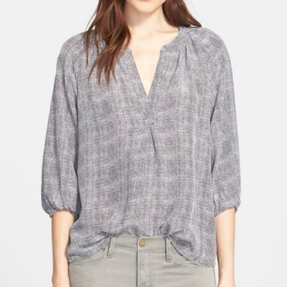 Joie Addie B Blouse 100% Silk Textured Print V-Neck Relaxed Cream Black XS - Picture 1 of 12